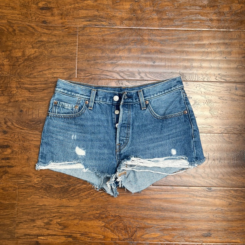 Levi's Blue Distressed Jean Shorts
